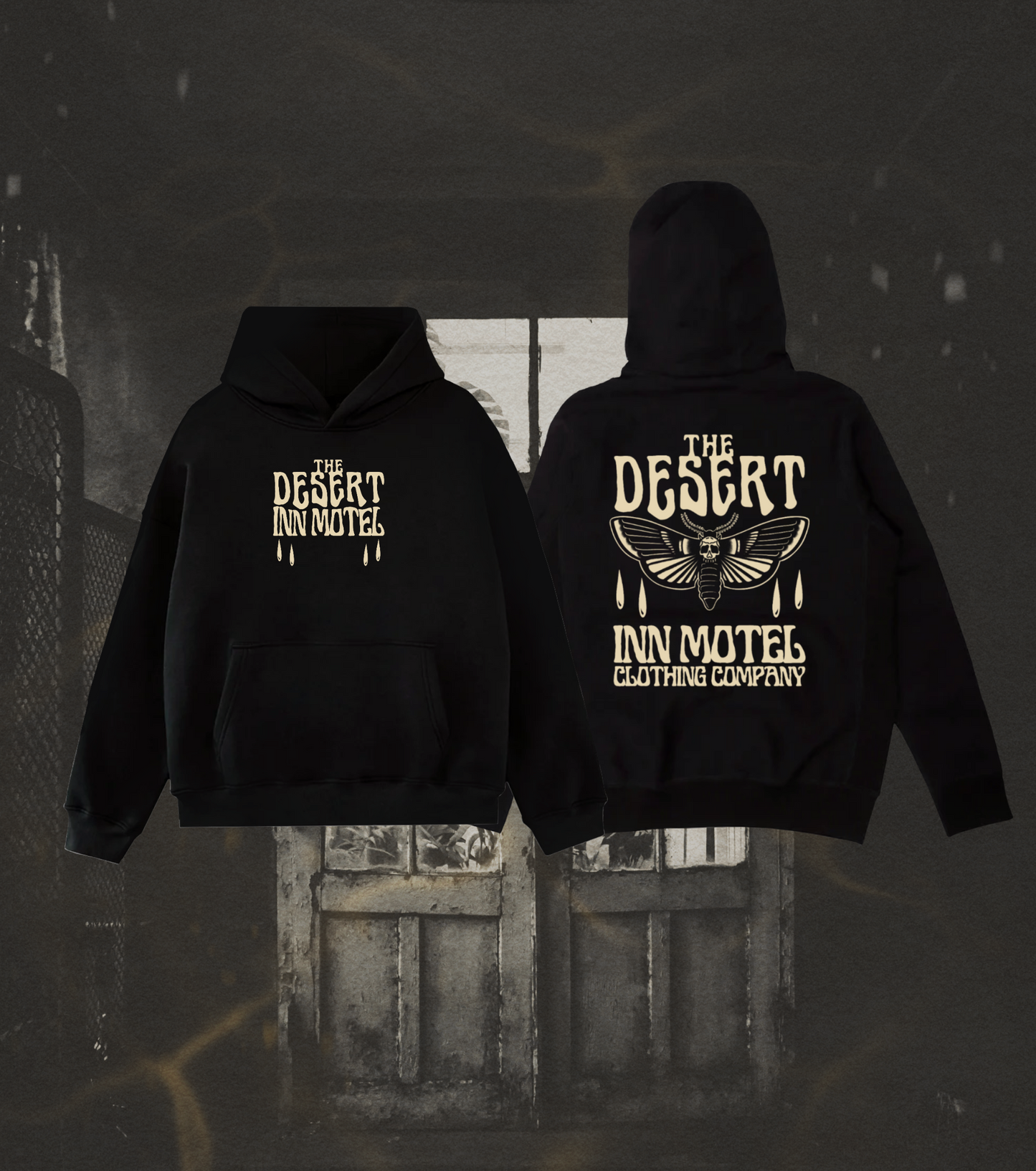 Death Moth Black Hoodie / Cream Print